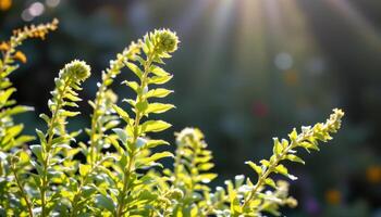 ferns unfurling in early morning sunlight. photo