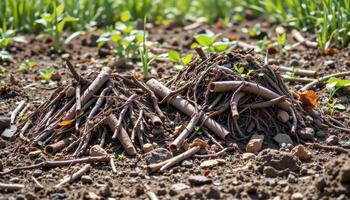 piles of organic debris between root clusters. photo