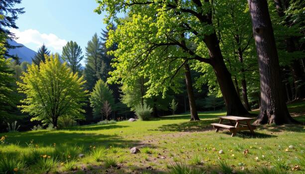 a cool, shaded glade in the heart of the forest. photo