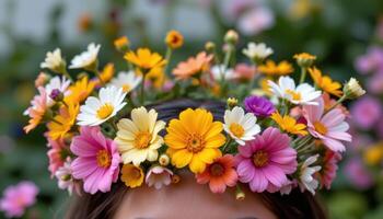 a crown made entirely of fresh wildflowers. photo