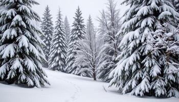 layers of snow accumulating on slanted trees. photo