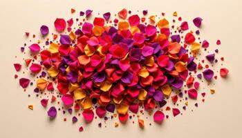 a burst of confetti like petals on a neutral background. photo