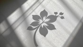 a flower shaped shadow on white linen fabric. photo