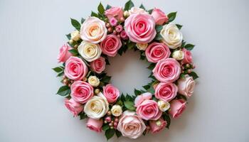 a wreath made entirely of pink and white roses. photo