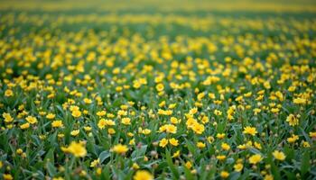 a green field dotted with tiny yellow blossoms. photo