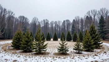 a circle of firs enclosing a frozen meadow. photo