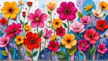 a wall mural of abstract flower shapes. photo