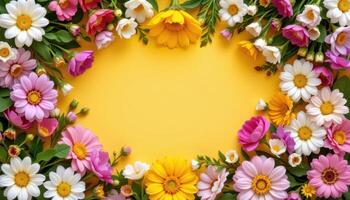 a frame of flowers surrounding an empty center. photo
