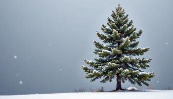 a pine tree standing tall above fresh snowfall. photo