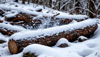 snow gently dusting fallen logs and rocks. photo
