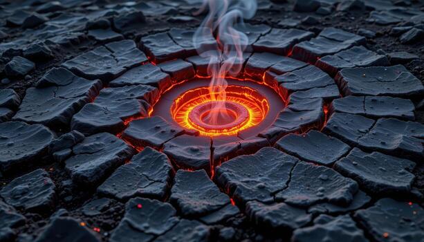 lava glowing faintly under a cooled crust. photo