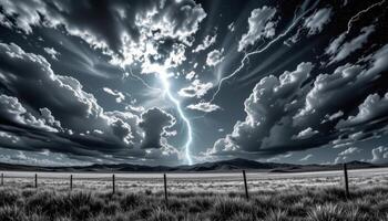 a flat plain under a thunder filled sky. photo