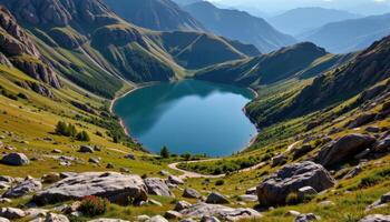 a ring of hills enclosing a hidden lake. photo