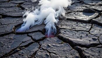 steam rising from cracks in volcanic rock. photo