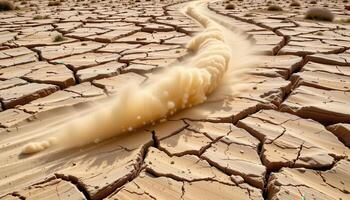 wind carrying sand over cracked desert rock. photo