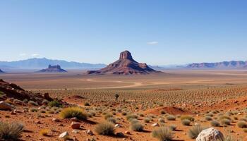 a lone mesa in a wide desert basin. photo