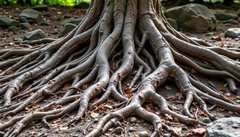 tree roots twisted over rocky terrain. photo