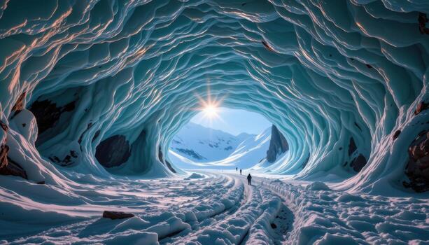 an ice cave glowing from refracted sunlight. photo