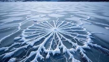 a frozen lake with fractal ice patterns. photo