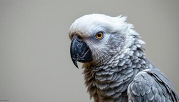 a monochrome parrot with only the eyes in color. photo