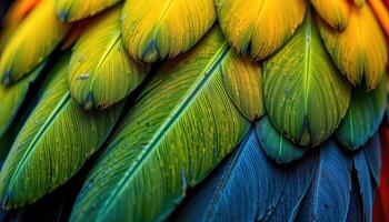 a hyper detailed macro shot of parrot feathers. photo