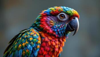 a surreal parrot with galaxy patterned feathers. photo