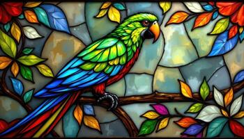 a stylized parrot made of stained glass patterns. photo