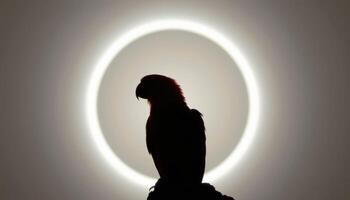 a parrot silhouetted against a solar eclipse. photo