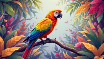 a digital style geometric parrot in a jungle setting. photo