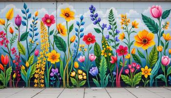 a hand painted mural of ornamental plant patterns. photo