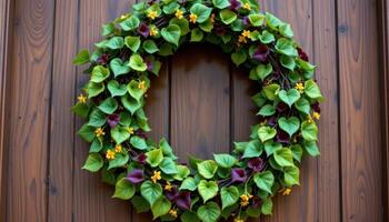 a wreath made entirely of leafy ornamental vines. photo