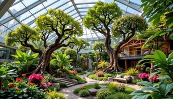 a whimsical indoor forest built with ornamental species only. photo