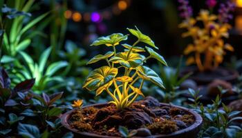 a fantasy inspired ornamental plant glowing at night. photo