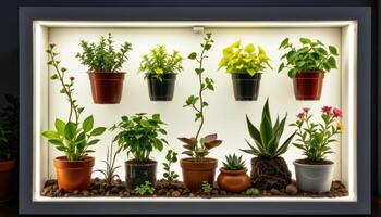 a lightbox style arrangement of small ornamental plants. photo