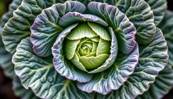 a top down macro shot of ornamental cabbage. photo