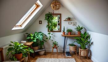 a cozy attic space transformed into a plant haven photo