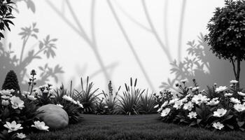 black and white ornamental garden with only light and shadow contrast photo