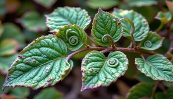 curled ornamental leaves with spiral patterns photo