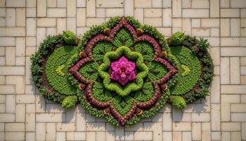 ornamental garden shaped like a mandala from above photo