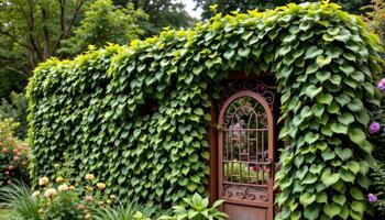 ornamental vines climbing rusted iron structures photo