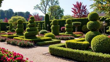 ornamental topiary trimmed into geometric shapes photo