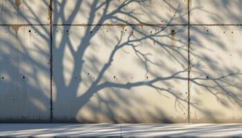 tree shadow cast on raw concrete wall under spotlight photo