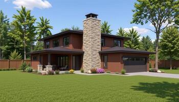tree trunk integrated into a house's central support column photo