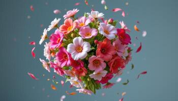 floating bouquet formed by hovering flowers in midair photo