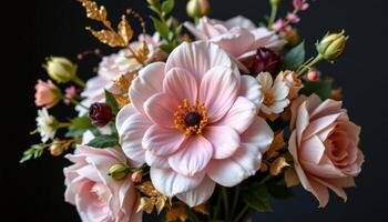 flower bouquet with gold leaf accents and metallic paper photo