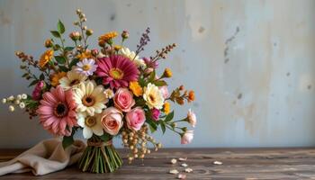 vintage bouquet beside dried botanicals and pressed flowers photo