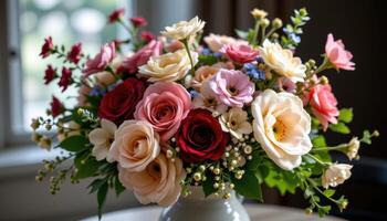 mixed bouquet with hellebores and dusty miller in foggy lighting photo