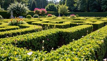 garden maze with hedges beginning to bloom photo