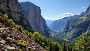 narrow mountain pass framed by towering cliffs photo