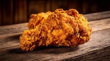 Chicken leg served in rustic setting with crisp focus photo